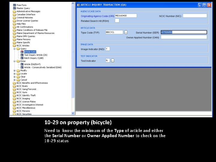 10 -29 on property (bicycle) Need to know the minimum of the Type of