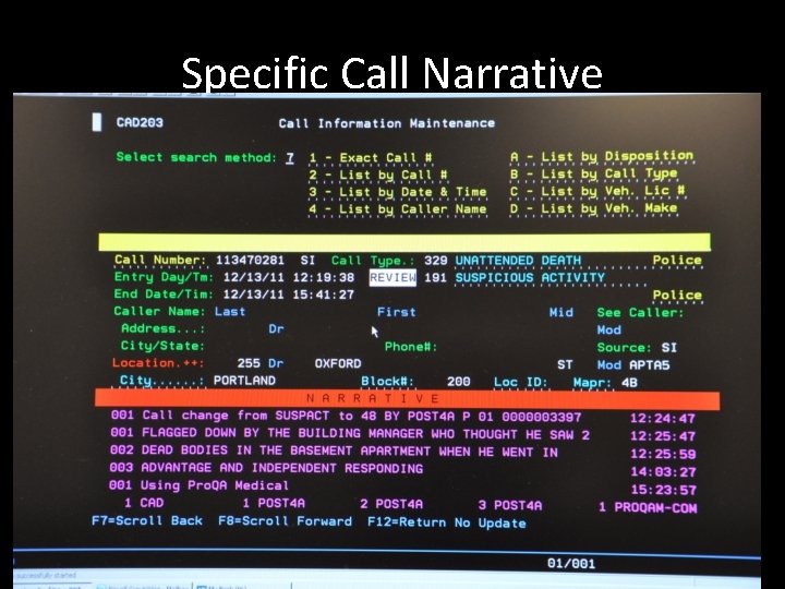 Specific Call Narrative 