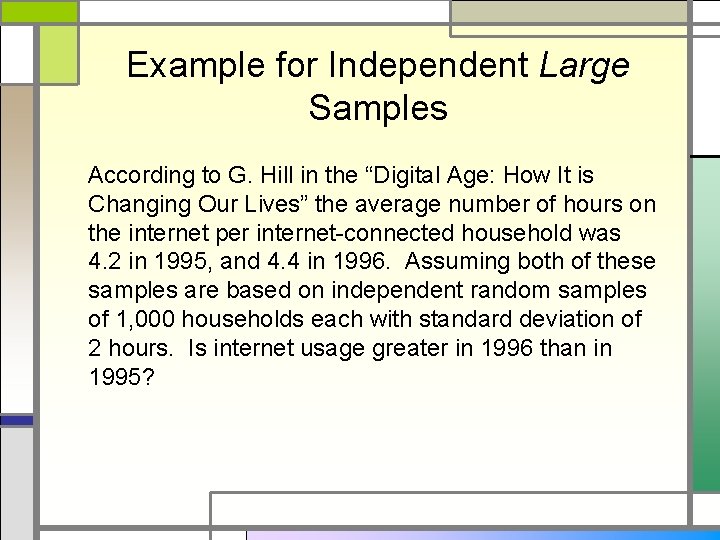 Example for Independent Large Samples According to G. Hill in the “Digital Age: How