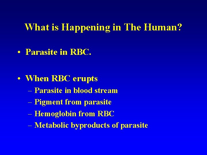 What is Happening in The Human? • Parasite in RBC. • When RBC erupts What is Happening in The Human? • Parasite in RBC. • When RBC erupts