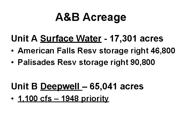 A&B Acreage Unit A Surface Water - 17, 301 acres • American Falls Resv