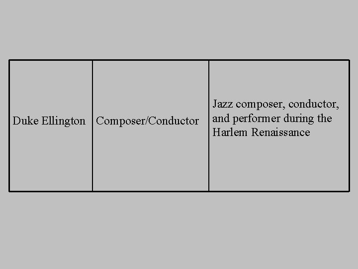Duke Ellington Composer/Conductor Jazz composer, conductor, and performer during the Harlem Renaissance Duke Ellington Composer/Conductor Jazz composer, conductor, and performer during the Harlem Renaissance