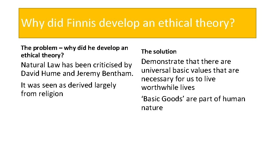 Why did Finnis develop an ethical theory? The problem – why did he develop