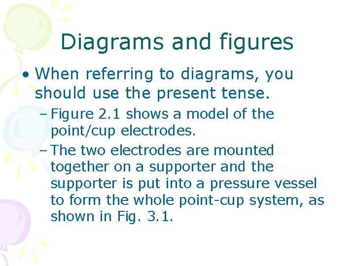 Diagrams and figures • When referring to diagrams, you should use the present tense.