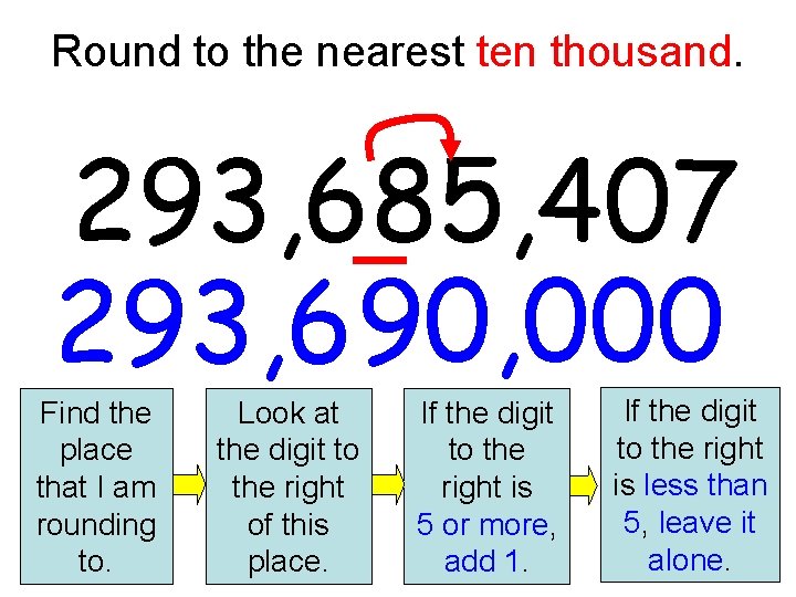 Round to the nearest ten thousand. 293, 685, 407 293, 6 90, 000 Find Round to the nearest ten thousand. 293, 685, 407 293, 6 90, 000 Find