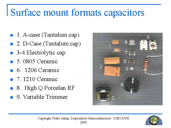 Surface mount formats capacitors n n n n 1. A-case (Tantalum cap) 2. D-Case