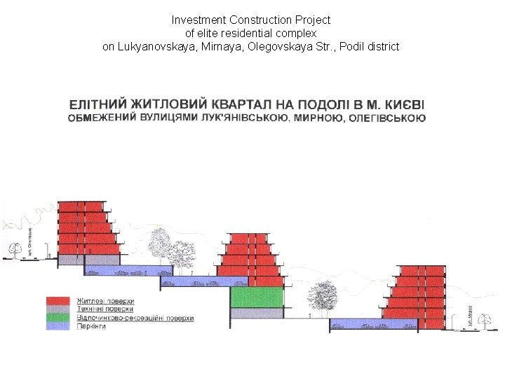 Investment Construction Project of elite residential complex on Lukyanovskaya, Mirnaya, Olegovskaya Str. , Podil