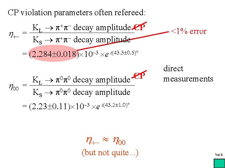 CP violation parameters often refereed: KL p p decay amplitude CP h = KS