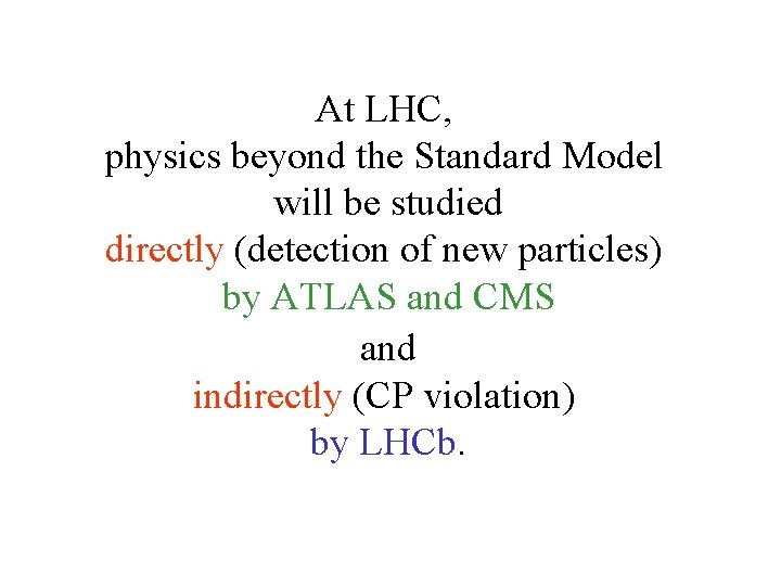 At LHC, physics beyond the Standard Model will be studied directly (detection of new