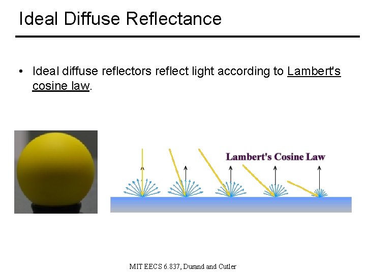 Ideal Diffuse Reflectance • Ideal diffuse reflectors reflect light according to Lambert's cosine law.