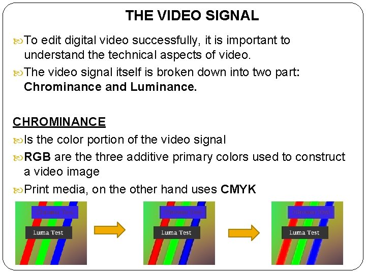 THE VIDEO SIGNAL To edit digital video successfully, it is important to understand the