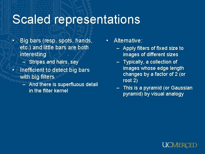 Scaled representations • Big bars (resp. spots, hands, etc. ) and little bars are