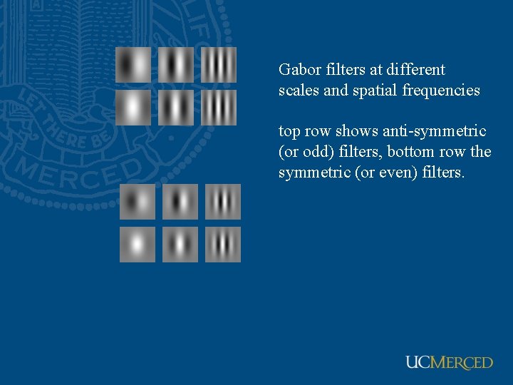 Gabor filters at different scales and spatial frequencies top row shows anti-symmetric (or odd)