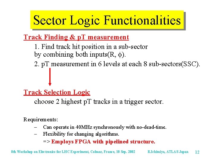 Sector Logic Functionalities Track Finding & p. T measurement 1. Find track hit position