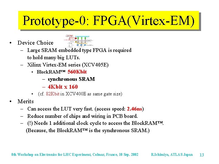 Prototype-0: FPGA(Virtex-EM) • Device Choice – Large SRAM embedded type FPGA is required to