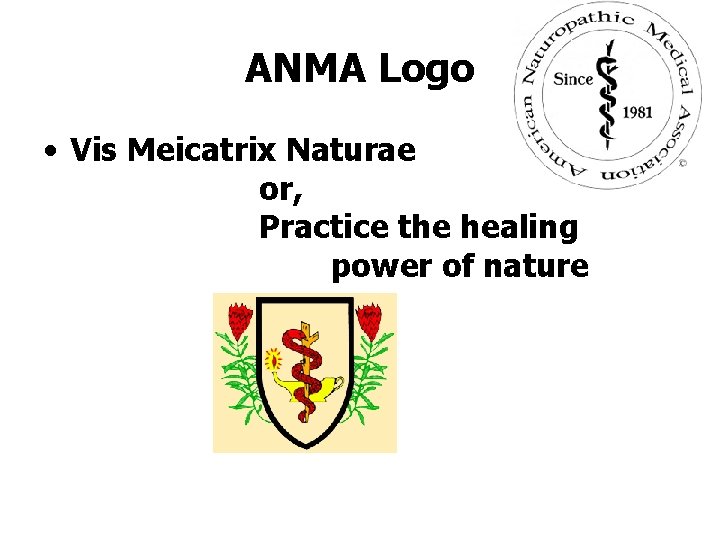 ANMA Logo • Vis Meicatrix Naturae or, Practice the healing power of nature 