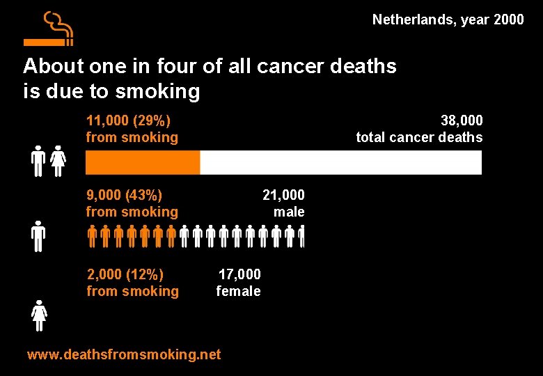 Netherlands, year 2000 About one in four of all cancer deaths is due to