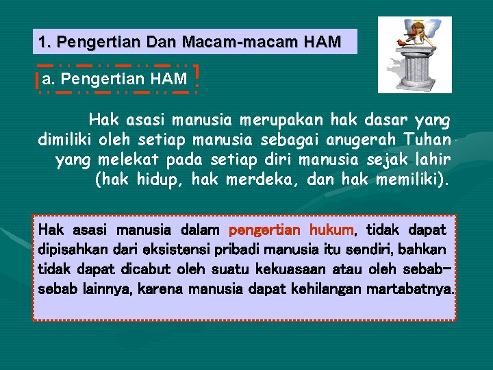 1. Pengertian Dan Macam-macam HAM a. Pengertian HAM Hak asasi manusia merupakan hak dasar