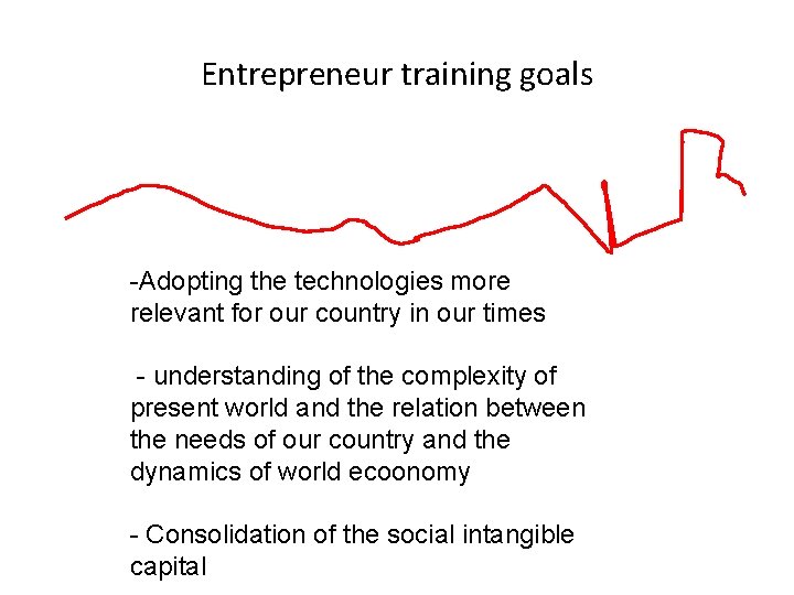 Entrepreneur training goals -Adopting the technologies more relevant for our country in our times