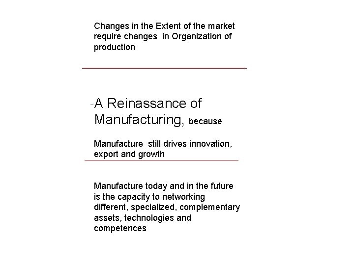 Changes in the Extent of the market require changes in Organization of production A