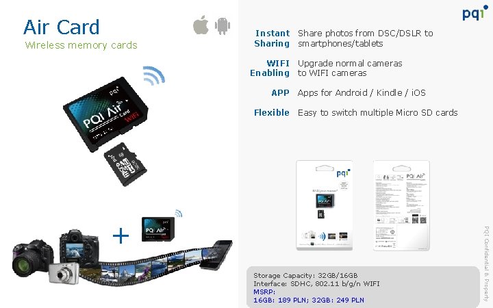 Air Card Wireless memory cards Instant Sharing Share photos from DSC/DSLR to smartphones/tablets WIFI