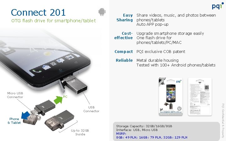 Connect 201 OTG flash drive for smartphone/tablet Easy Sharing Costeffective Upgrade smartphone storage easily