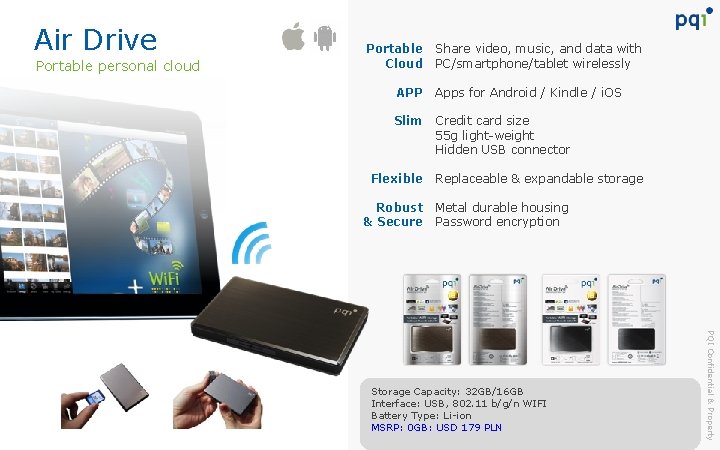 Air Drive Portable personal cloud Portable Cloud Share video, music, and data with PC/smartphone/tablet