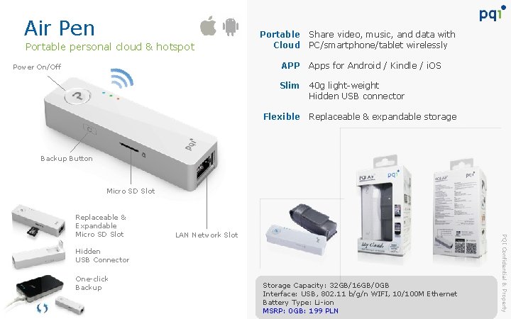 Air Pen Portable personal cloud & hotspot Power On/Off Portable Cloud Share video, music,