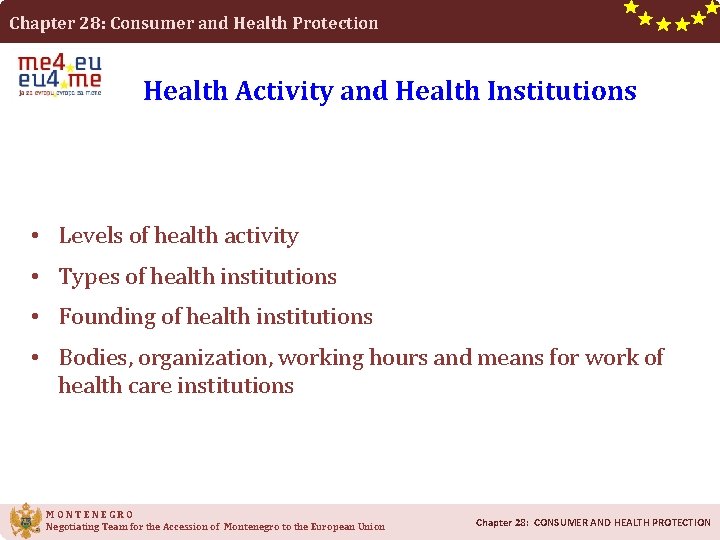 Chapter 28: Consumer and Health Protection Health Activity and Health Institutions • Levels of