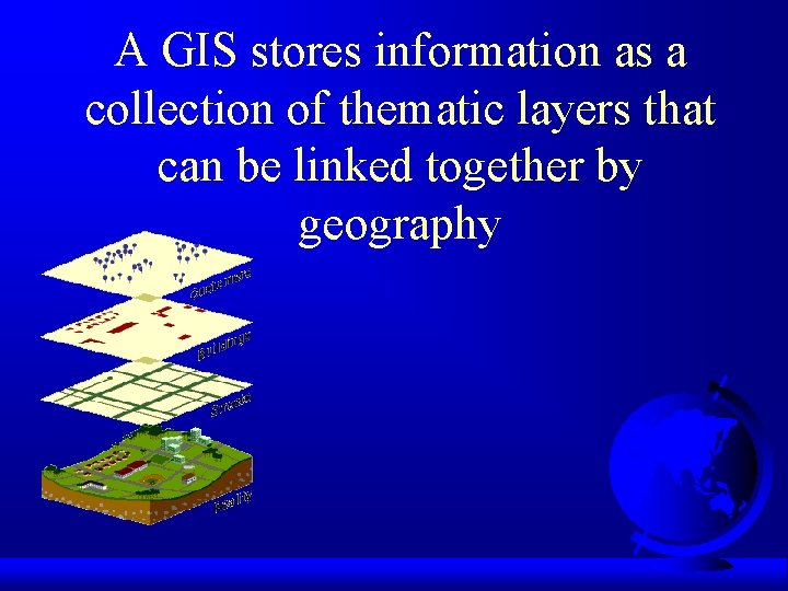 A GIS stores information as a collection of thematic layers that can be linked