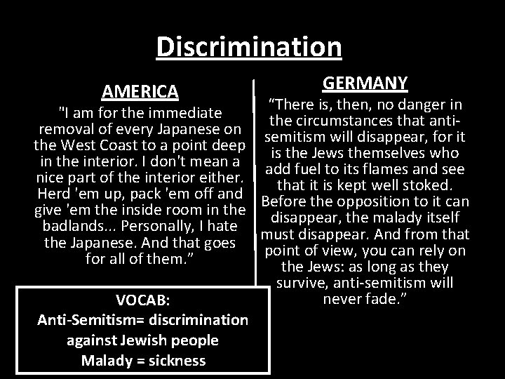 Discrimination: AMERICA "I am for the immediate removal of every Japanese on the West