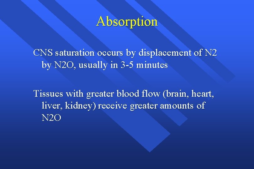 Absorption CNS saturation occurs by displacement of N 2 by N 2 O, usually