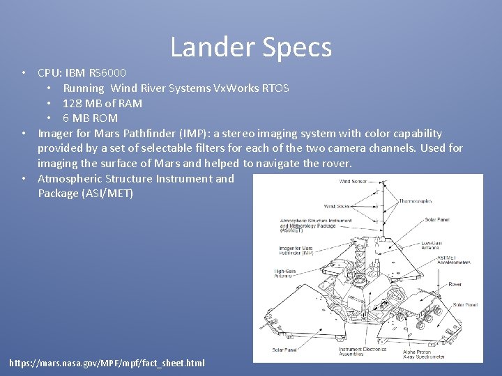 Lander Specs • CPU: IBM RS 6000 • Running Wind River Systems Vx. Works