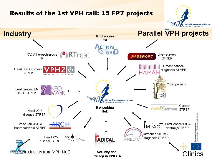 Results of the 1 st VPH call: 15 FP 7 projects Industry Grid access