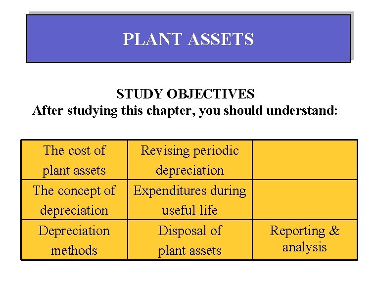 PLANT ASSETS STUDY OBJECTIVES After studying this chapter, you should understand: The cost of