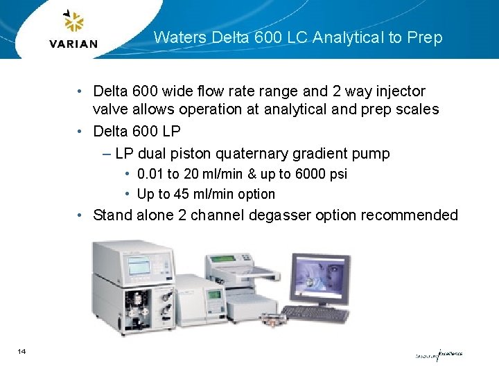 Waters Delta 600 LC Analytical to Prep • Delta 600 wide flow rate range