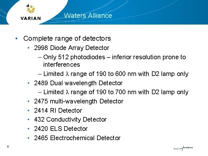 Waters Alliance • Complete range of detectors • 2998 Diode Array Detector – Only
