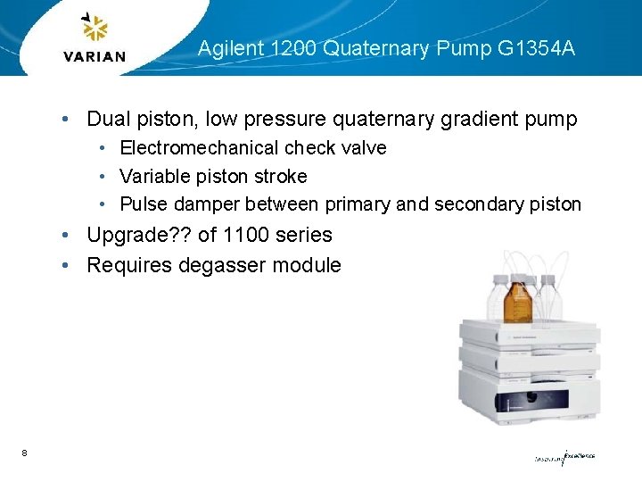 Agilent 1200 Quaternary Pump G 1354 A • Dual piston, low pressure quaternary gradient