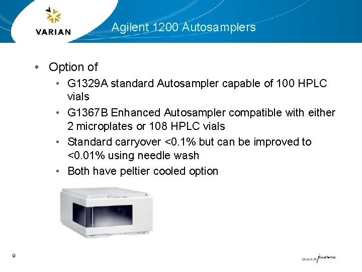 Agilent 1200 Autosamplers • Option of • G 1329 A standard Autosampler capable of