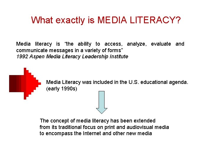 What exactly is MEDIA LITERACY? Media literacy is “the ability to access, analyze, evaluate What exactly is MEDIA LITERACY? Media literacy is “the ability to access, analyze, evaluate