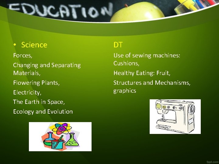  • Science DT Forces, Changing and Separating Materials, Flowering Plants, Electricity, The Earth