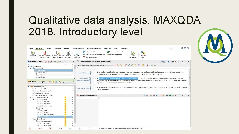 Qualitative data analysis. MAXQDA 2018. Introductory level 