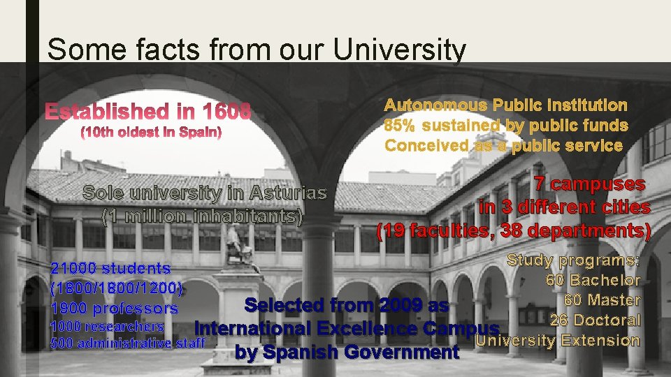 Some facts from our University Autonomous Public institution 85% sustained by public funds Conceived