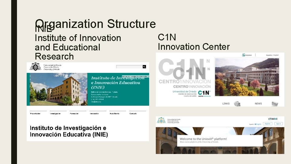 Organization Structure INIE Institute of Innovation and Educational Research C 1 N Innovation Center