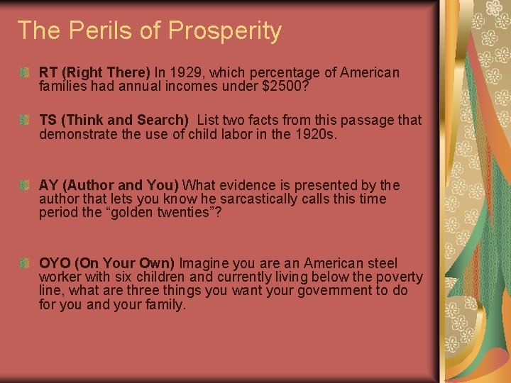 The Perils of Prosperity RT (Right There) In 1929, which percentage of American families