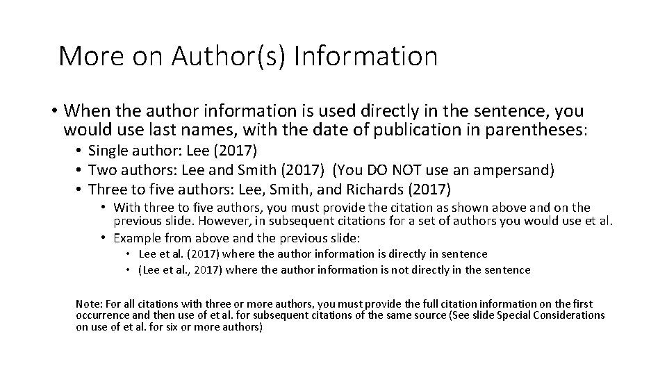 More on Author(s) Information • When the author information is used directly in the