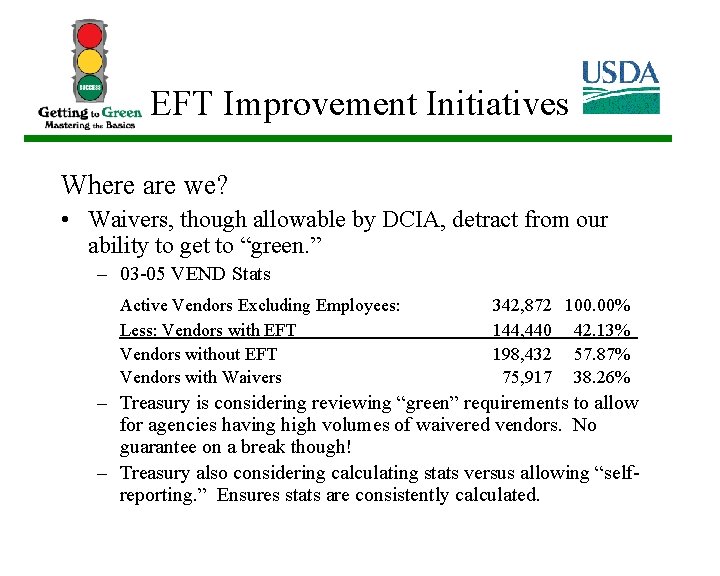EFT Improvement Initiatives Where are we? • Waivers, though allowable by DCIA, detract from