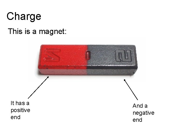 Charge This is a magnet: It has a positive end And a negative end