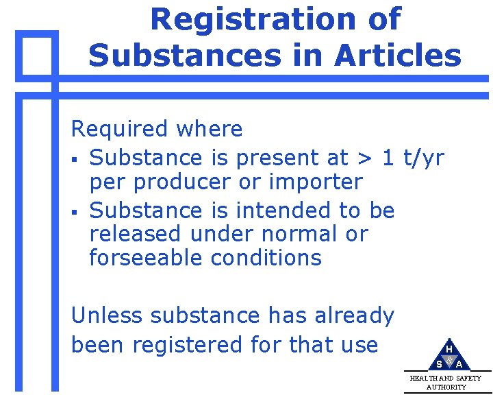 Registration of Substances in Articles Required where § Substance is present at > 1