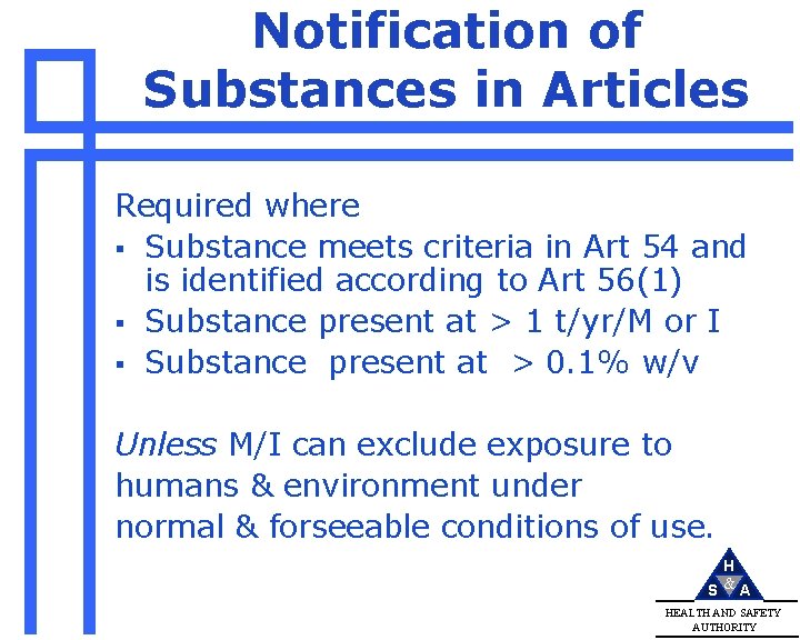 Notification of Substances in Articles Required where § Substance meets criteria in Art 54